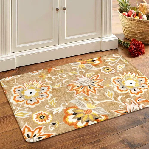Miniatura 34 de Lahome - Tapete floral con estampado de cachemira, lavable, antideslizante, pequeño, anti-manchas, suave, para baño, entrada, dormitorio, Negro