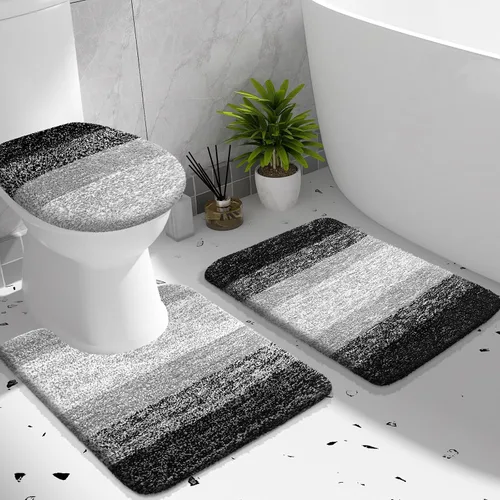 Miniatura 39 de OLANLY Juego de alfombras de baño de 3 piezas, alfombra de baño de microfibra suave absorbente, alfombra de contorno en forma de U para inodoro