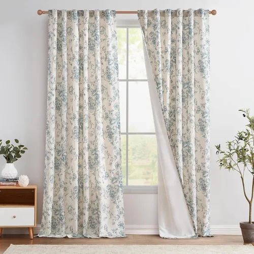 Miniatura 25 de Jinchan Cortinas de Mezcla de Lino con Estampado Floral para Sala de Estar, 84 Pulgadas de Largo, Cortinas con Bolsillo para Varilla y Tab Trasera