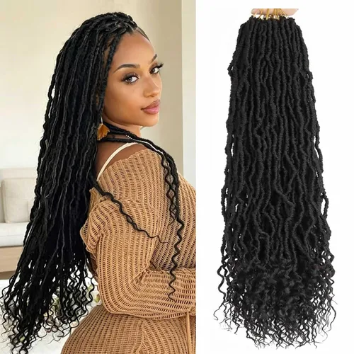 Miniatura 33 de Mytarku 8 paquetes de rastas suaves de 24 pulgadas con extremos rizados, rastas de pelo sintético de ganchillo bohemias para mujeres rastas de 1b