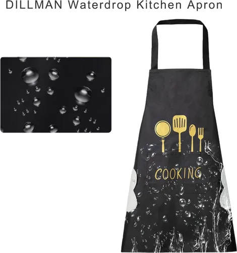 Miniatura 7 de DILLMAN Delantal de cocina para mujer con bolsillos para limpiar las manos, bolsillo grande, limpieza a mano, impermeable para cocinar y hornear