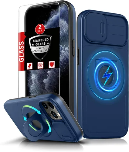 Miniatura 21 de Funda magnética para iPhone 11 Pro compatible con carga inalámbrica MagSafe, con 2 protectores de pantalla, anillo kickstand de 360° integrado +