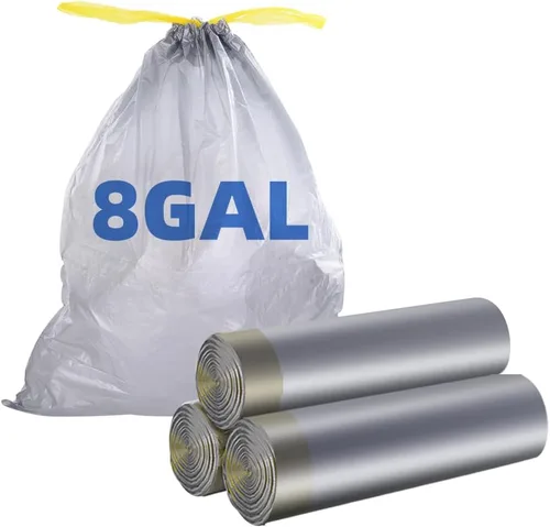 Bolsas de basura, cordón, 45 bolsas de basura de 8 galones, bolsas de basura, forros de basura para baño, dormitorio, oficina, papelera