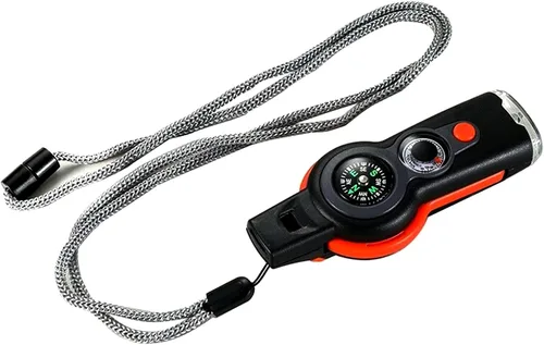 Brújula multifunción 7 en 1, termómetro de seguridad de supervivencia al aire libre, brújula, espejo LED, lupa, multiherramienta para camping,