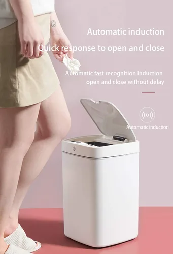 Miniatura 6 de Bote de basura automático con sensor, cubo de basura de metal de 4.7 galones, sin contacto, automático blanco perla para oficina y baño