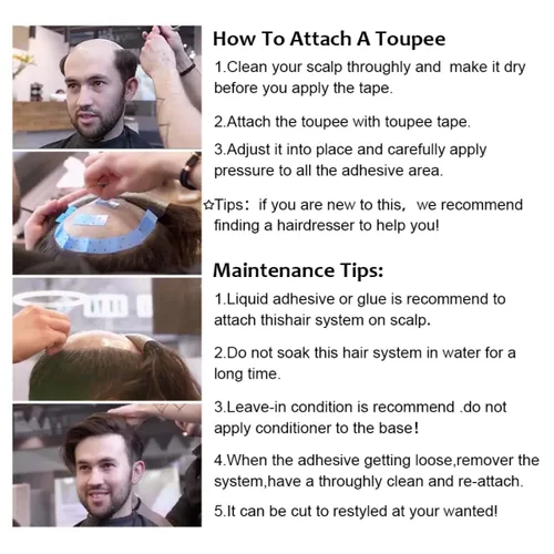 Miniatura 4 de Toupee - Pelucas de cabello humano para hombre, tupé europeo virgen, unidades de cabello humano ondulado, peluca para hombre, sistema de reemplazo
