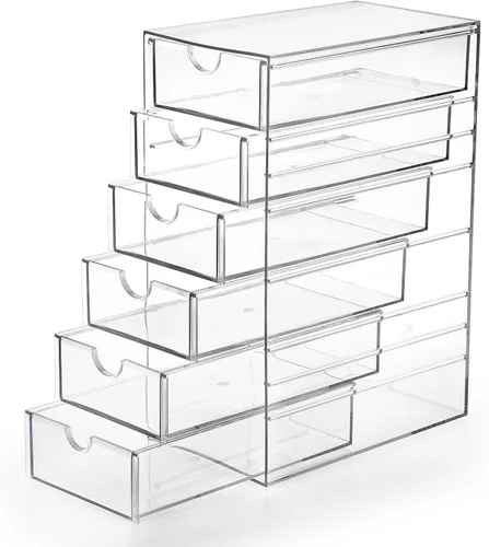 Hipiwe Organizador de Cajones de Plástico Transparente Cajones de Escritorio con 6 Cajones Extraíbles Caja de Almacenamiento Compacta para Gabinete