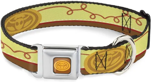 Collar de perro Hebilla de cinturón de seguridad Toy Story Woody Bounding Cowboy Buckle Amarillo Rojo Marrón 9 a 15 pulgadas 1.0 pulgadas de ancho,