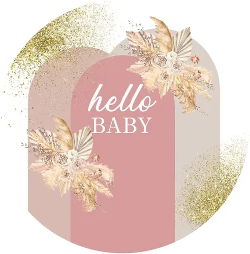 Miniatura 4 de AOFOTO Cubierta de fondo redonda bohemia de 3 x 3 pies para baby shower, cubierta de arco rosa bohemio chic con flores, tema de Hello Baby, fondo
