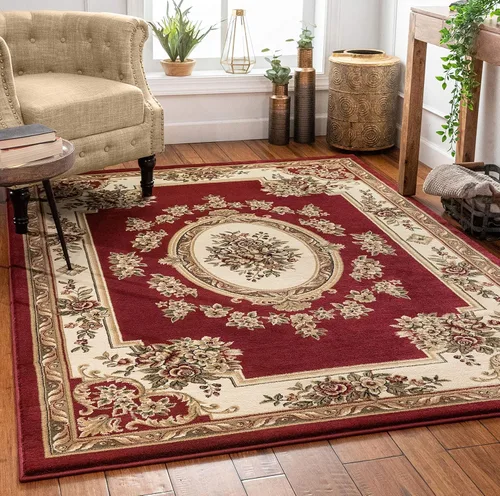 Miniatura 21 de Alfombra de pastoral con medallón de tejido suave y grueso, estilo europeo, con diseño floral y tradicional, fácil de limpiar, moderna, clásica