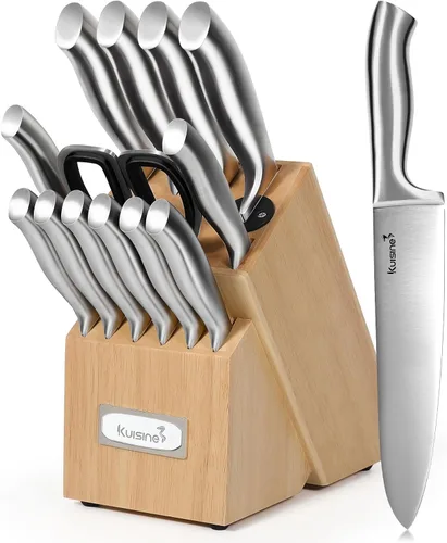 Miniatura 9 de Kuisine Juego de cuchillos afilados de alta calidad, hoja afilada de acero inoxidable de alto carbono, mango ergonómico antideslizante, juego