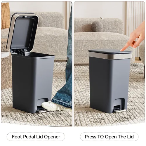 Miniatura 2 de Cubo de basura pequeño para baño con tapa de cierre suave, cubo de basura delgado de 10 litros/2.6 galones, escalón de metal y tapa superior