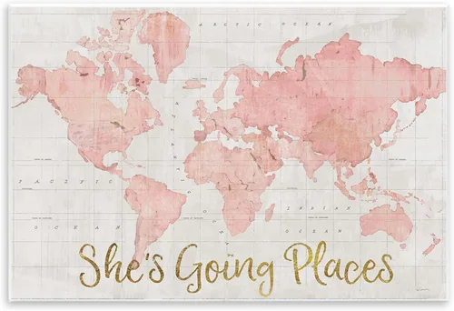 Stupell Industries "Going Places Girl's Map", placa artística de pared, 15 x 10 pulgadas, fácil de colgar y resistente, fabricado en Estados Unidos,