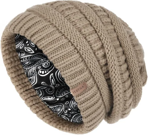 Miniatura 75 de FURTALK Gorro de invierno para mujer, con forro de satén, tejido trenzado, grueso, holgado, gorro cálido