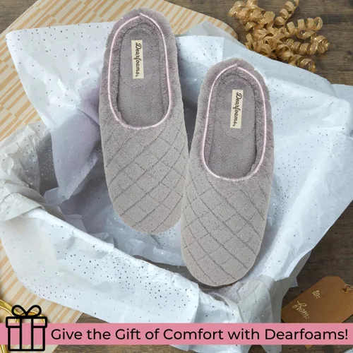 Miniatura 6 de Dearfoams - Pantuflas de espuma viscoelástica para mujer Leslie Terry con anchos amplios para interiores