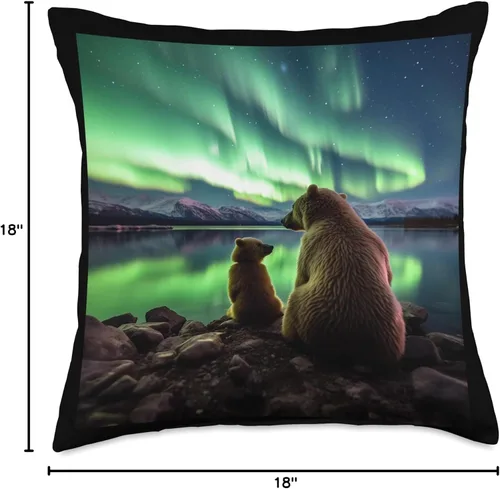 Miniatura 4 de Alaska Aurora Borealis Travel Souvenirs Studio Alaska Northern Lights with Bears Vacay - Almohada para camping, senderismo, 18 x 18 pulgadas
