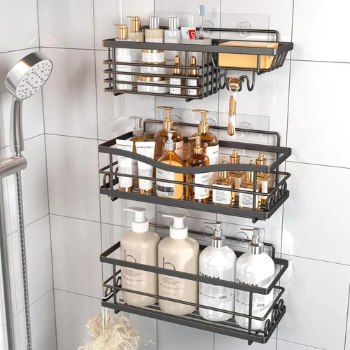 Miniatura 16 de Youvip Organizador de ducha adhesivo sin taladro, organizador de baño con soporte para jabón, estantes inoxidables de gran capacidad para ducha