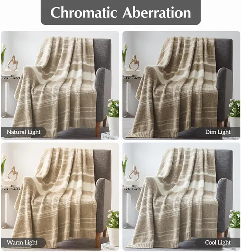 Miniatura 6 de WRENGONGE - Manta a rayas de color caqui, suave, acogedora, mullida, cálida, para sillón, sofá, cama o viajes, ligera, 50 x 70 pulgadas, regalo