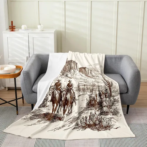 Miniatura 14 de Erosebridal Manta de vaquero occidental de 40 x 50 pulgadas, diseño del desierto americano del salvaje oeste americano, ilustración dibujada a mano