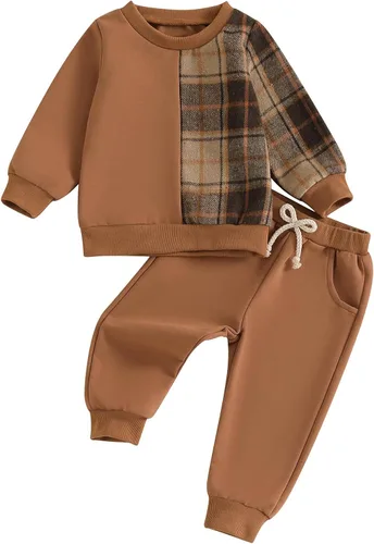 Miniatura 65 de Conjunto de sudadera de manga larga con cuello redondo y pantalones deportivos para bebés, ropa de invierno para bebé