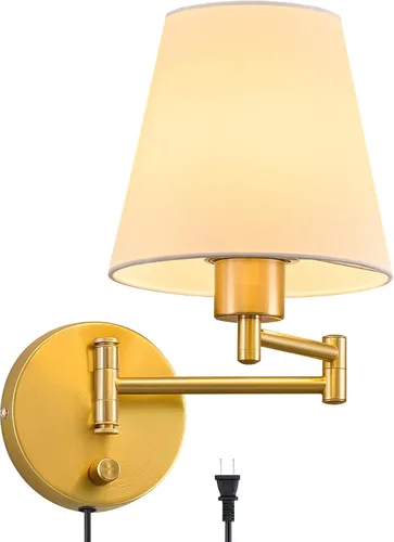 Miniatura 10 de VONLUCE Lámpara de pared con brazo oscilante ajustable moderna de níquel cepillado, iluminación de aplique de pared enchufable para mesita de noche