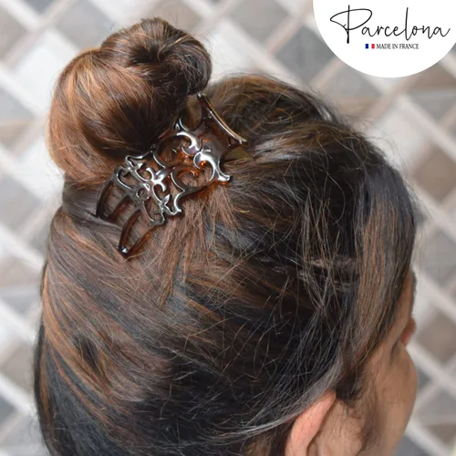 Miniatura 3 de Parcelona Pequeña diapositiva francesa de celuloide intrincada en la pinza lateral del pelo del deslizador para el pelo fino