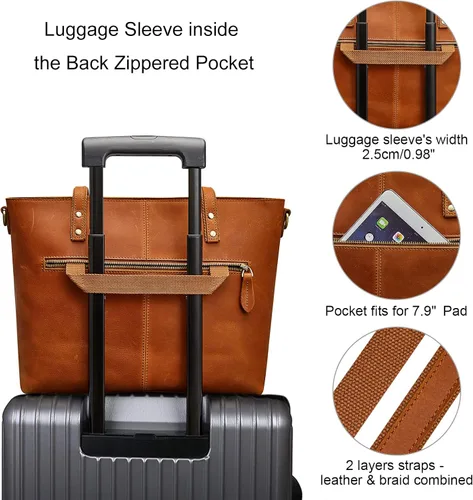 Miniatura 12 de S-ZONE Bolso bandolera vintage de cuero genuino para mujer