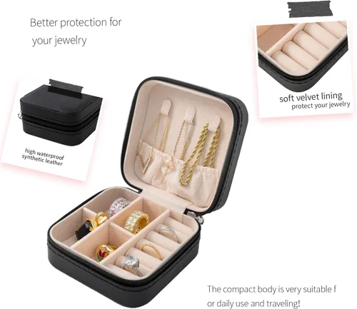 Miniatura 3 de KElofoN Organizador de joyas de viaje, joyero de viaje, caja organizadora de joyas pequeña para niñas y mujeres (negro)