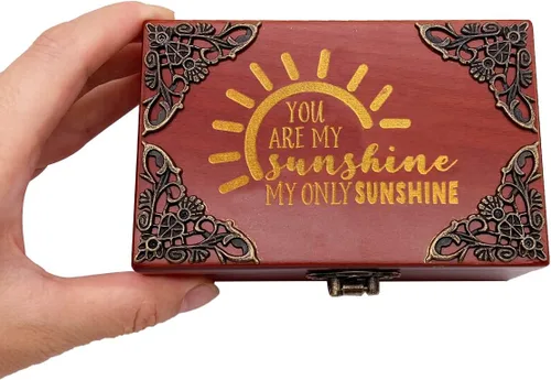 Miniatura 3 de Youtang You are My Sunshine - Caja de música de joyería con espejo, caja musical de madera grabada con láser, caja de música a cuerda, regalo
