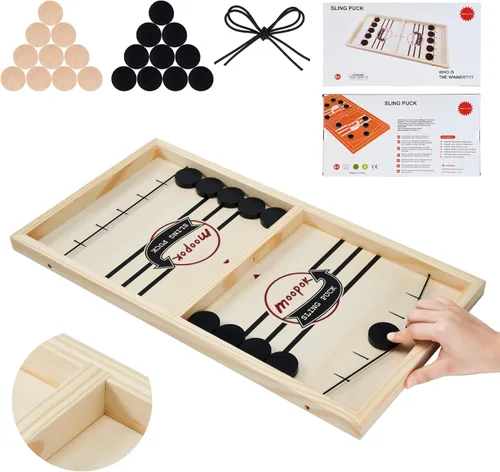 moopok - juego de discos de eslinga rápida, juego de juegos de eslinga, juego de mesa 2 en 1, juego de hockey sobre hielo, juegos de mesa ganadores