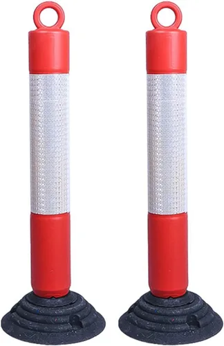Miniatura 8 de AMUFJJ Bolardo de seguridad poste de acero para bolardo, estacionamiento de seguridad en carretera con base de goma y collares reflectantes, pila
