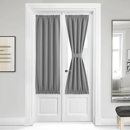 Miniatura 218 de NICETOWN Cortinas opacas unicolor con aislamiento térmico para puerta francesa, granja, oscurecimiento de habitación, puertas y ventanas de Marrón
