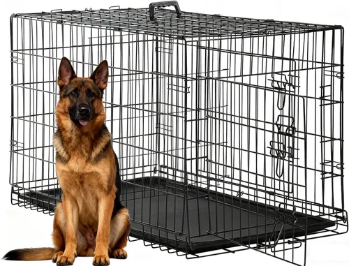 Jaula negra para perros de 48 pulgadas, grande, XXL, plegable para perros grandes, jaulas de alambre de metal, jaula de segregación de animales para