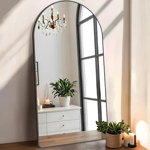 Miniatura 32 de FORBATH Espejo de baño arqueado de 16 x 24 pulgadas, espejo de baño negro montado en la pared, moderno marco de aleación de aluminio, espejo de arco