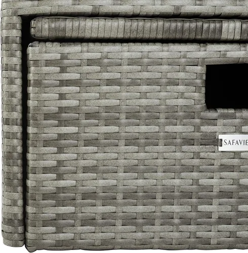 Miniatura 8 de SAFAVIEH Juego de sofá Pramla y otomana para exteriores - Gris y gris - Marco de acero con cojín - Diseño de almacenamiento costero - Ideal