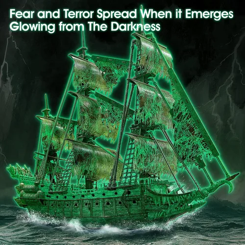 Miniatura 2 de CubicFun Rompecabezas 3D modelo de barco holandés volador luminoso embrujado barco pirata DIY para adultos y niños, kits de construcción