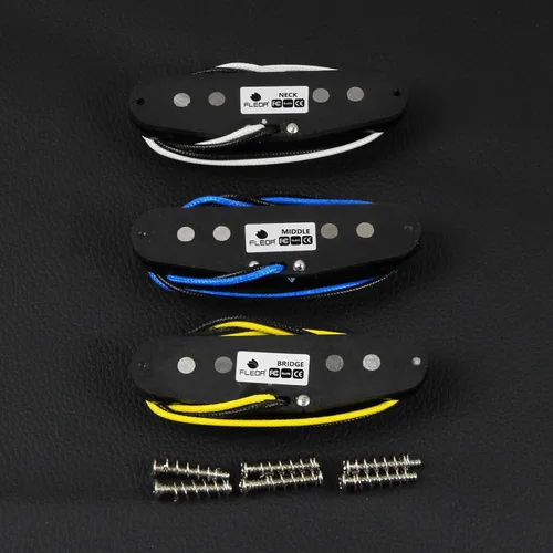 Miniatura 5 de FLEOR Juego de pastillas de bobina única Alnico 5 para guitarra Cuello/Medio/Puente Staggered, Negro
