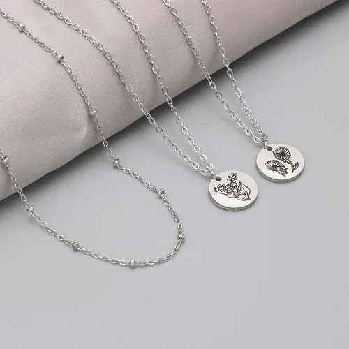 Miniatura 5 de Collar con colgante de flor del mes de nacimiento, chapado en oro de 18 quilates, delicado y sencillo mes de nacimiento, colgante de disco floral