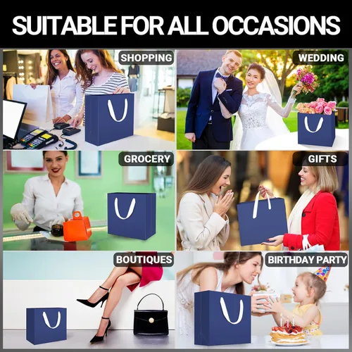 Miniatura 5 de EUSOAR Bolsas de Regalo Grandes Azul Marino, Paquete de 25 - Bolsas de Papel de Compras de 12.5"x4.5"x11" con Asas para Negocios, Manualidades
