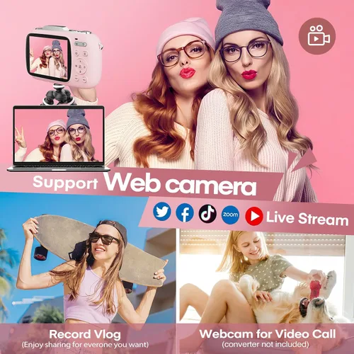 Miniatura 4 de Cámara digital rosa 5K para fotografía, cámara de vlogging portátil UHD de 80 MP, cámara de punto de viaje y disparo con zoom 18X con tarjeta TF