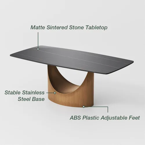 Miniatura 6 de POVISON Juego de mesa de comedor para 4, mesa rectangular negra de piedra sinterizada mate de 63 pulgadas con base de acero al carbono bronce, silla