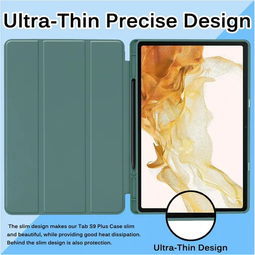 Miniatura 5 de Miimall Funda compatible con Galaxy Tab S9 Plus, a prueba de caídas y golpes, material de protección de policarbonato suave y TPU, ultrafina y Verde