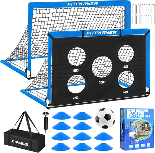 Miniatura 9 de Portería de fútbol, portería de fútbol para niños en el patio trasero, 2 unidades, redes de fútbol portátiles de 4 x 3/6 x 4 pies con objetivo