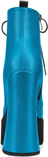 Miniatura 4 de HDEUOLM Botas de tobillo con tacón alto de bloque grueso para mujer, puntera redonda, botines cortos con cordones y cremallera, zapatos clásicos