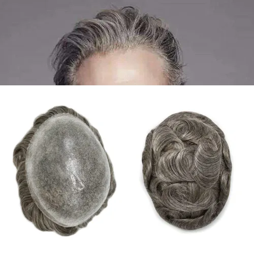 Miniatura 17 de Toupee - Sistema de reemplazo de cabello humano para hombre, 0.004 in, inyectado, piel de polietileno, piezas de pelo para hombre, 6 x 8 pulgadas