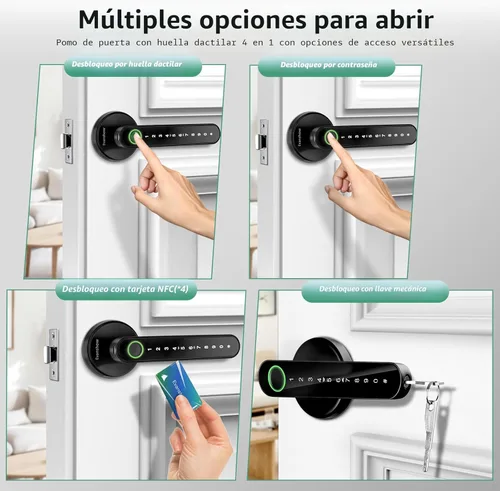 Miniatura 2 de Cerradura de puerta con huella dactilar, perilla biométrica de puerta con teclado sin llave, cerraduras de puerta para dormitorios, hogar, hotel