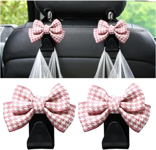 Miniatura 19 de Mandark 2 piezas de ganchos para reposacabezas de asiento de automóvil, lindos ganchos de arco para bolsos y bolsas, accesorios de decoración