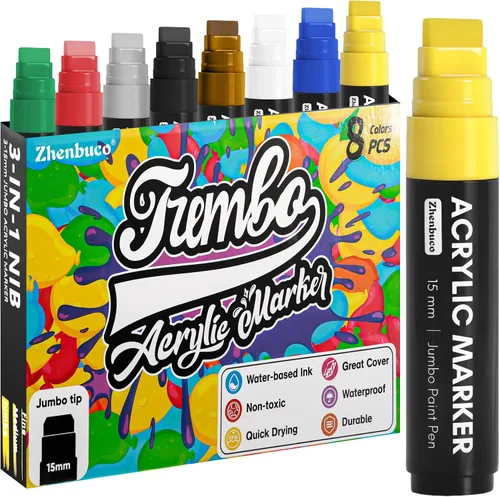 Marcadores de póster gigantes, 8 colores, punta de fieltro de 0.59 pulgadas, marcadores de pintura acrílica impermeables para pintura en rocas,
