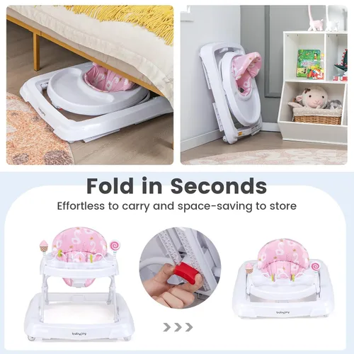 Miniatura 4 de BABY JOY Andador de bebé plegable, andador de actividades con altura ajustable, bandeja grande y juguetes removibles, andador de bebé con ruedas Azul
