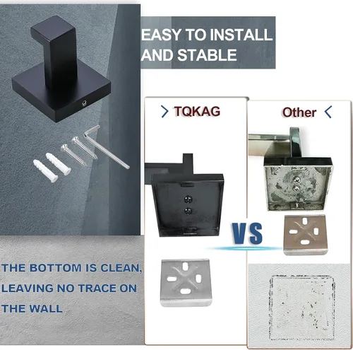 Miniatura 6 de Juego de 4 soportes para toallas de baño, juego de accesorios de baño de acero inoxidable, montaje en pared, 23.6 pulgadas Negro mate